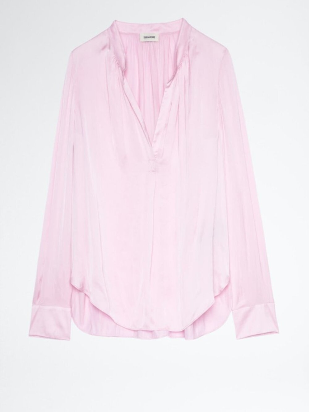 NWT Zadig & Voltaire TINK Light Pink Slit V-Neck Shirred Satin Tunic Blouse - Picture 6 of 7